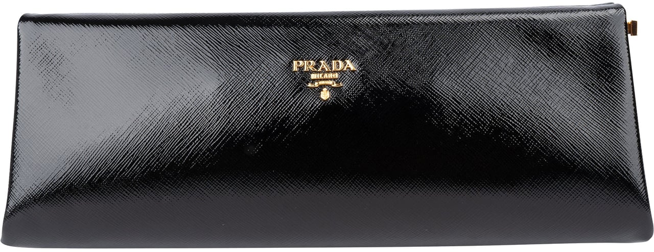 Prada Prada Black Patent Saffiano Leather East-West Bag Zwart