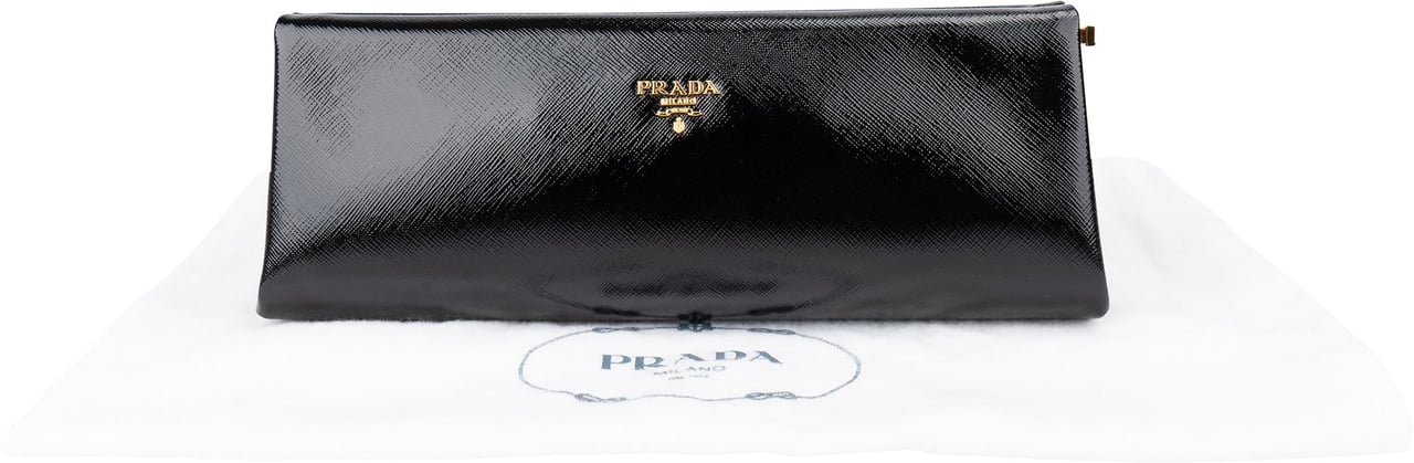 Prada Prada Black Patent Saffiano Leather East-West Bag Zwart