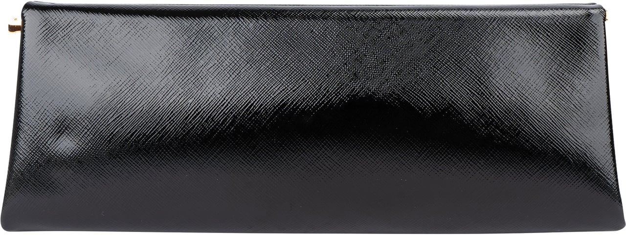 Prada Prada Black Patent Saffiano Leather East-West Bag Zwart