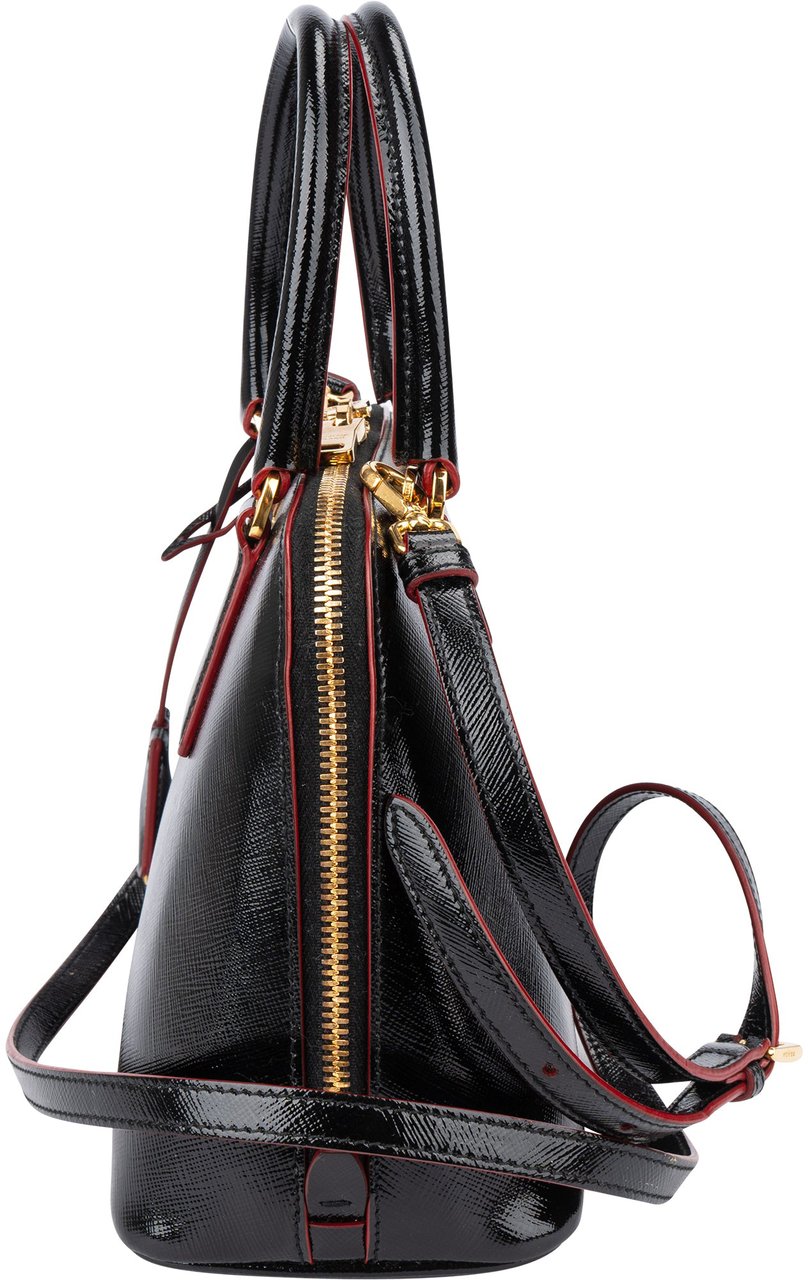 Prada Prada Patent Leather Red Lining Vitello Handbag Zwart