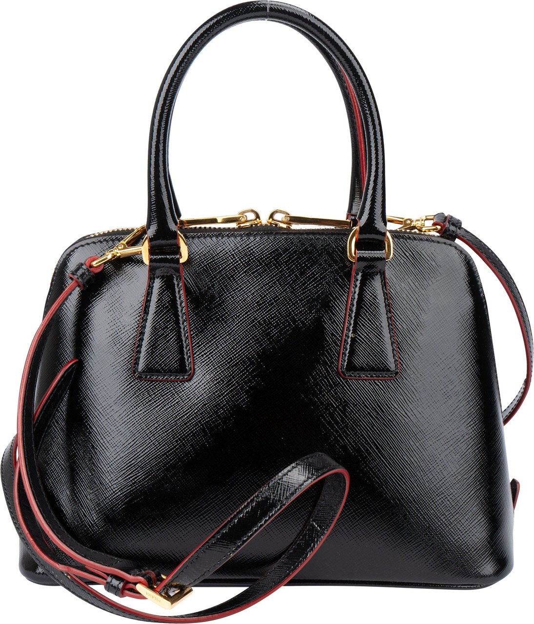 Prada Prada Patent Leather Red Lining Vitello Handbag Zwart