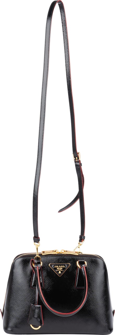Prada Prada Patent Leather Red Lining Vitello Handbag Zwart