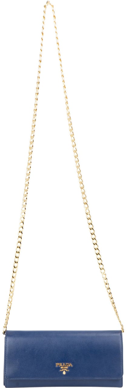 Prada Prada Blue Leather Wallet On Chain Crossbody Bag Blauw