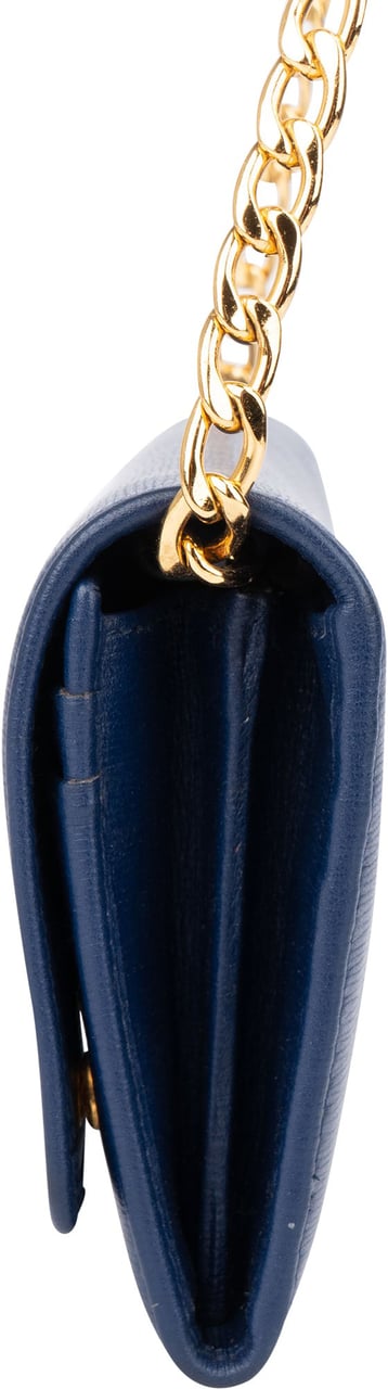 Prada Prada Blue Leather Wallet On Chain Crossbody Bag Blauw