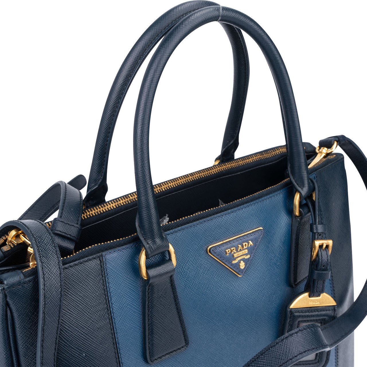 Prada Prada Bicolor Saffiano Leather Galleria Handbag Blauw
