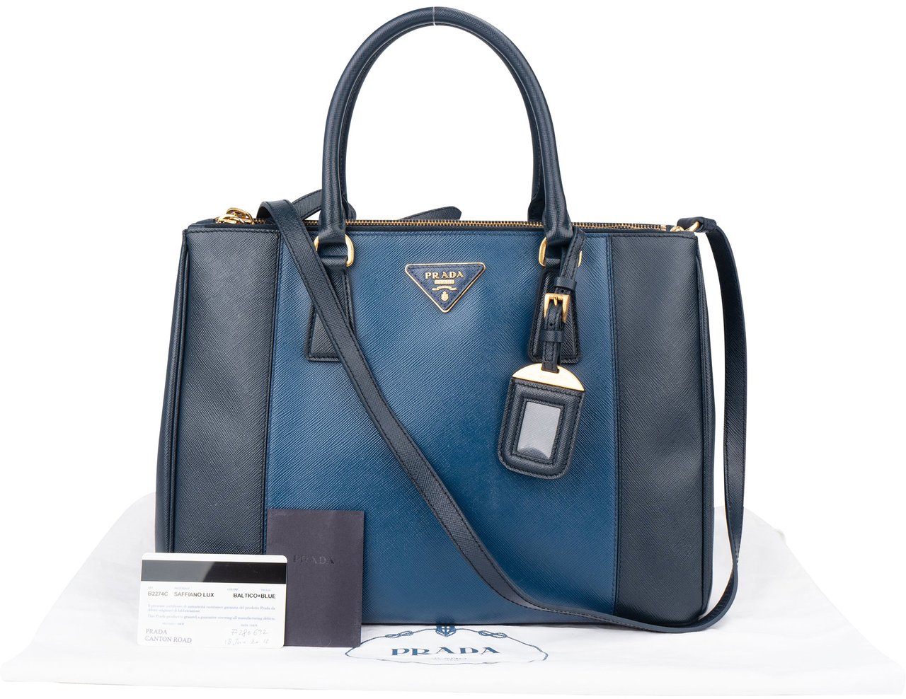 Prada Prada Bicolor Saffiano Leather Galleria Handbag Blauw