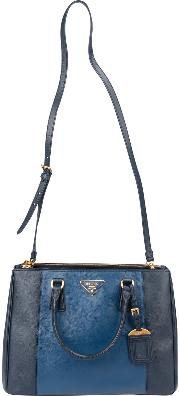 Prada Prada Bicolor Saffiano Leather Galleria Handbag Blauw
