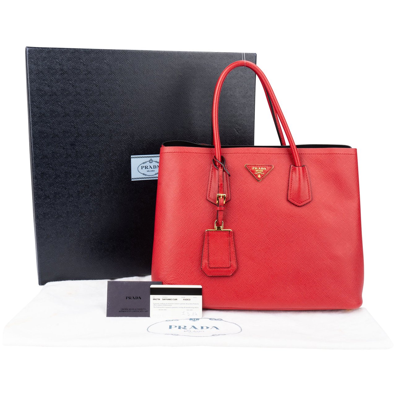 Prada Prada Red Saffiano Leder Double Handbag Rood