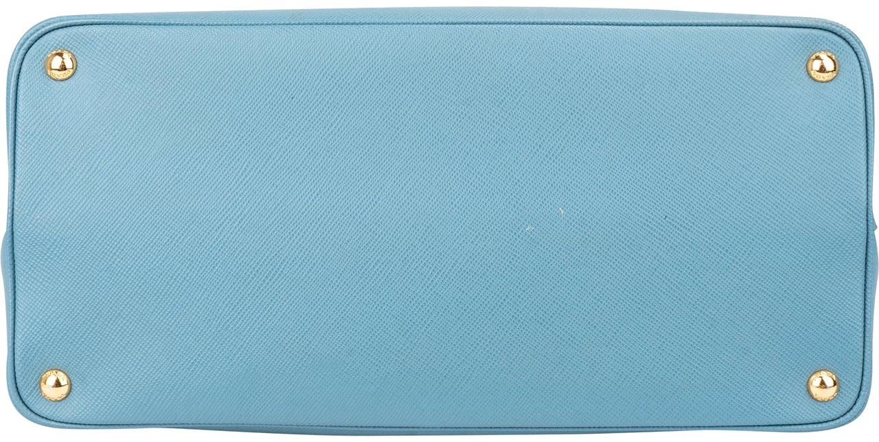Prada Blue Saffiano Leather Double Handbag Blauw