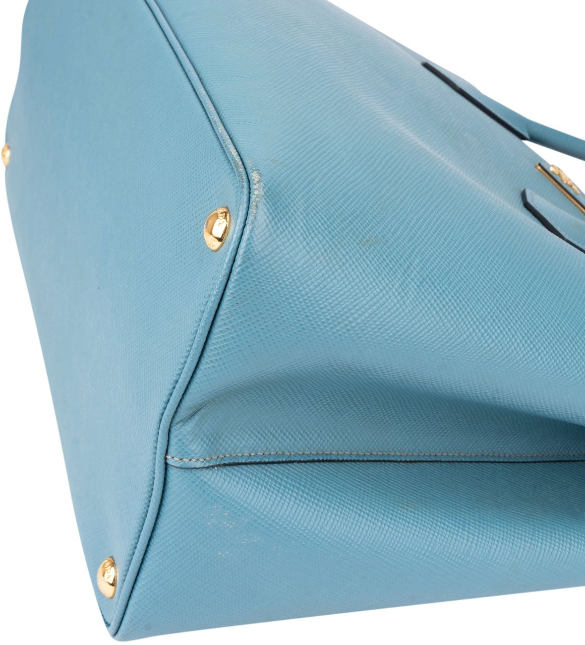 Prada Blue Saffiano Leather Double Handbag Blauw