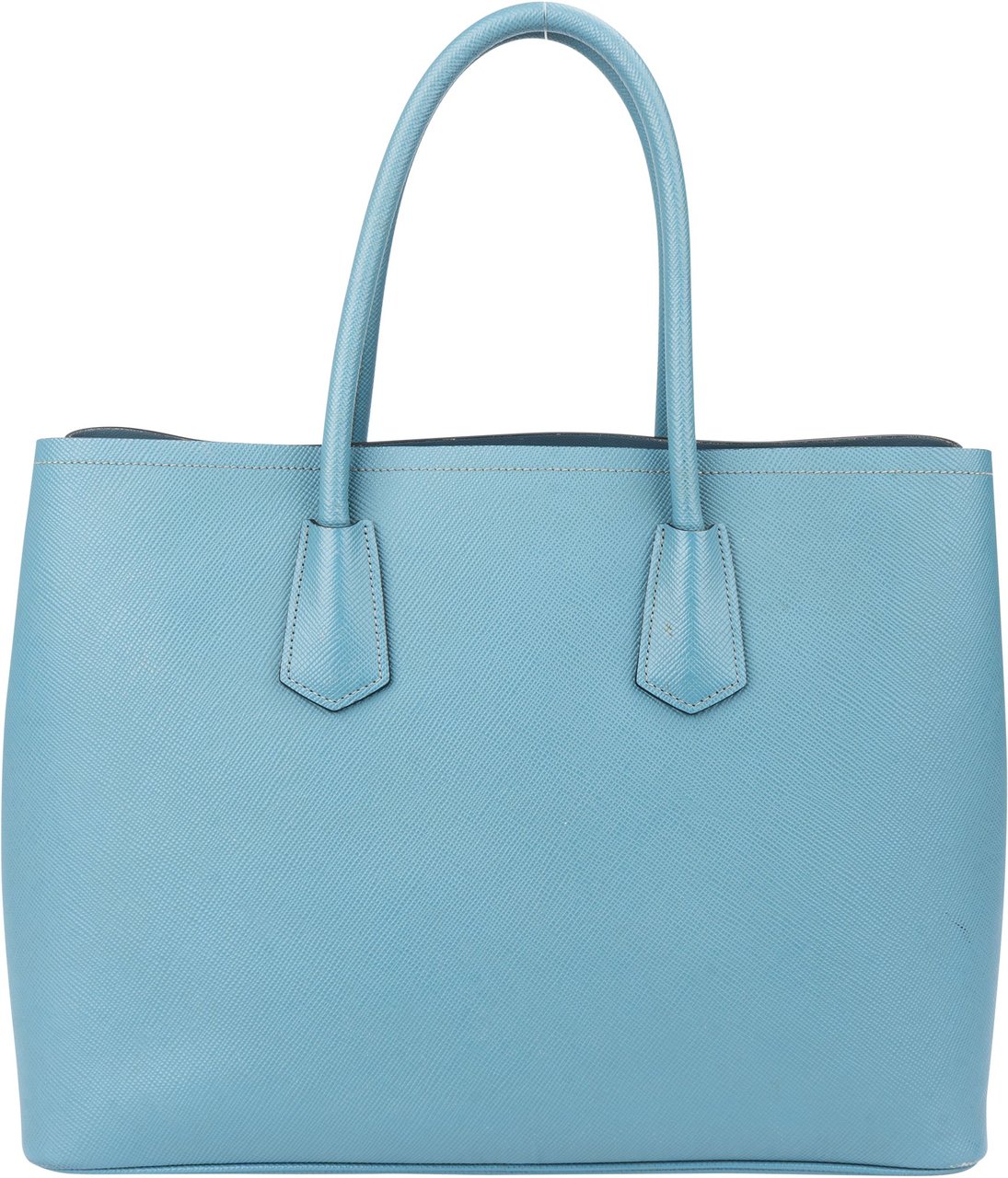 Prada Blue Saffiano Leather Double Handbag Blauw