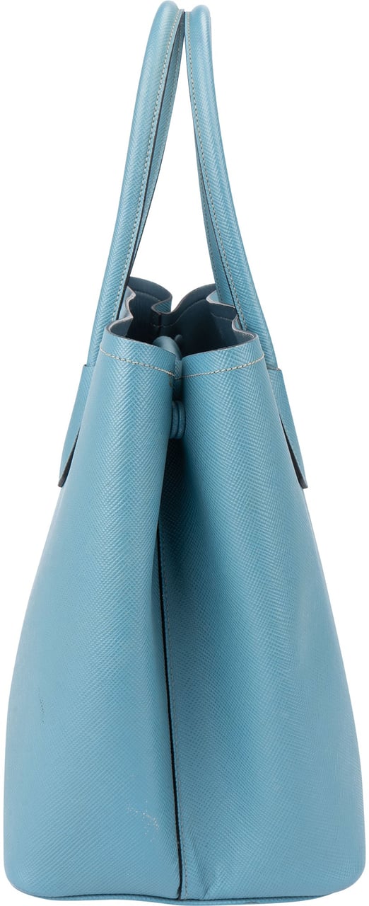 Prada Blue Saffiano Leather Double Handbag Blauw