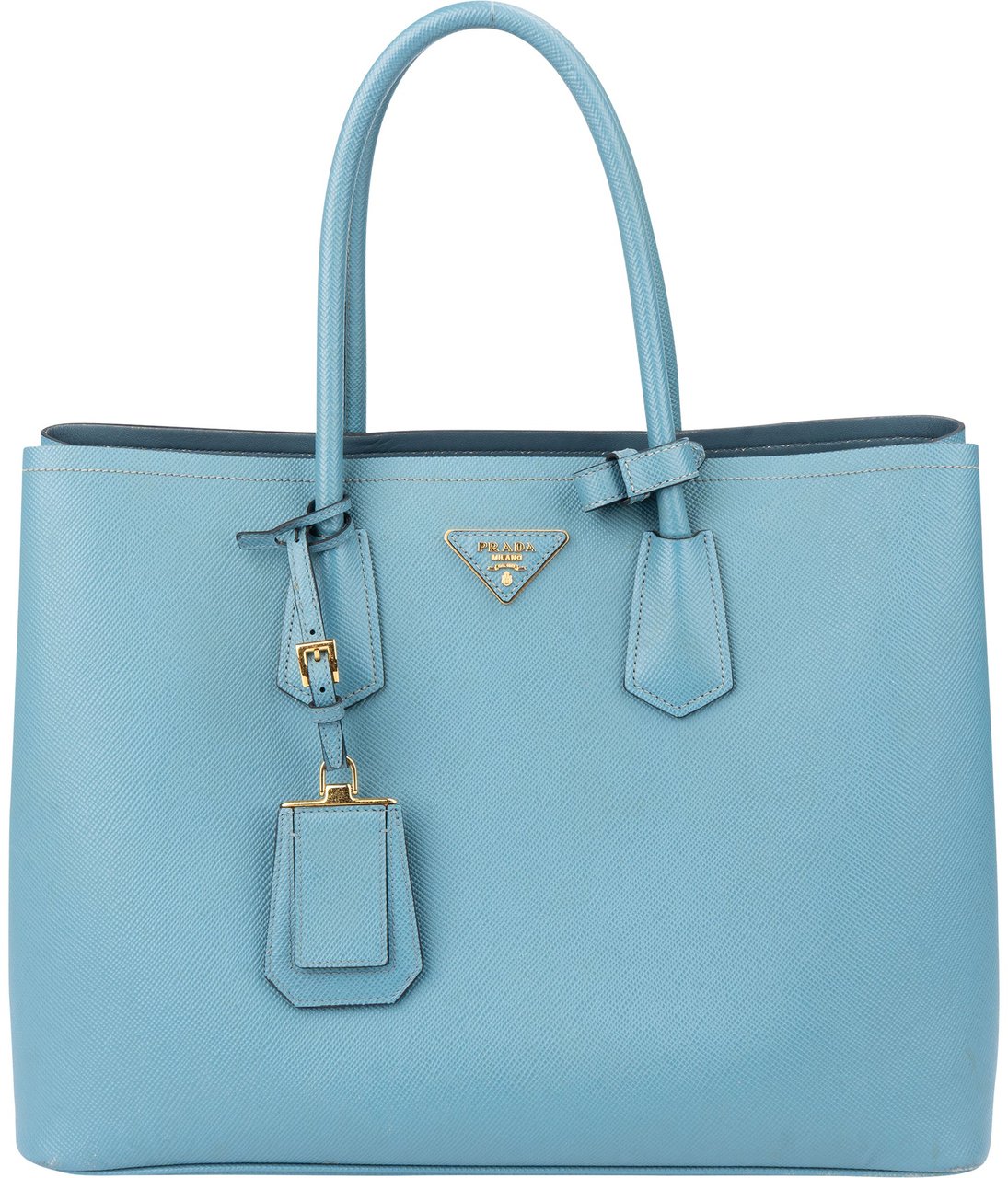 Prada Blue Saffiano Leather Double Handbag Blauw