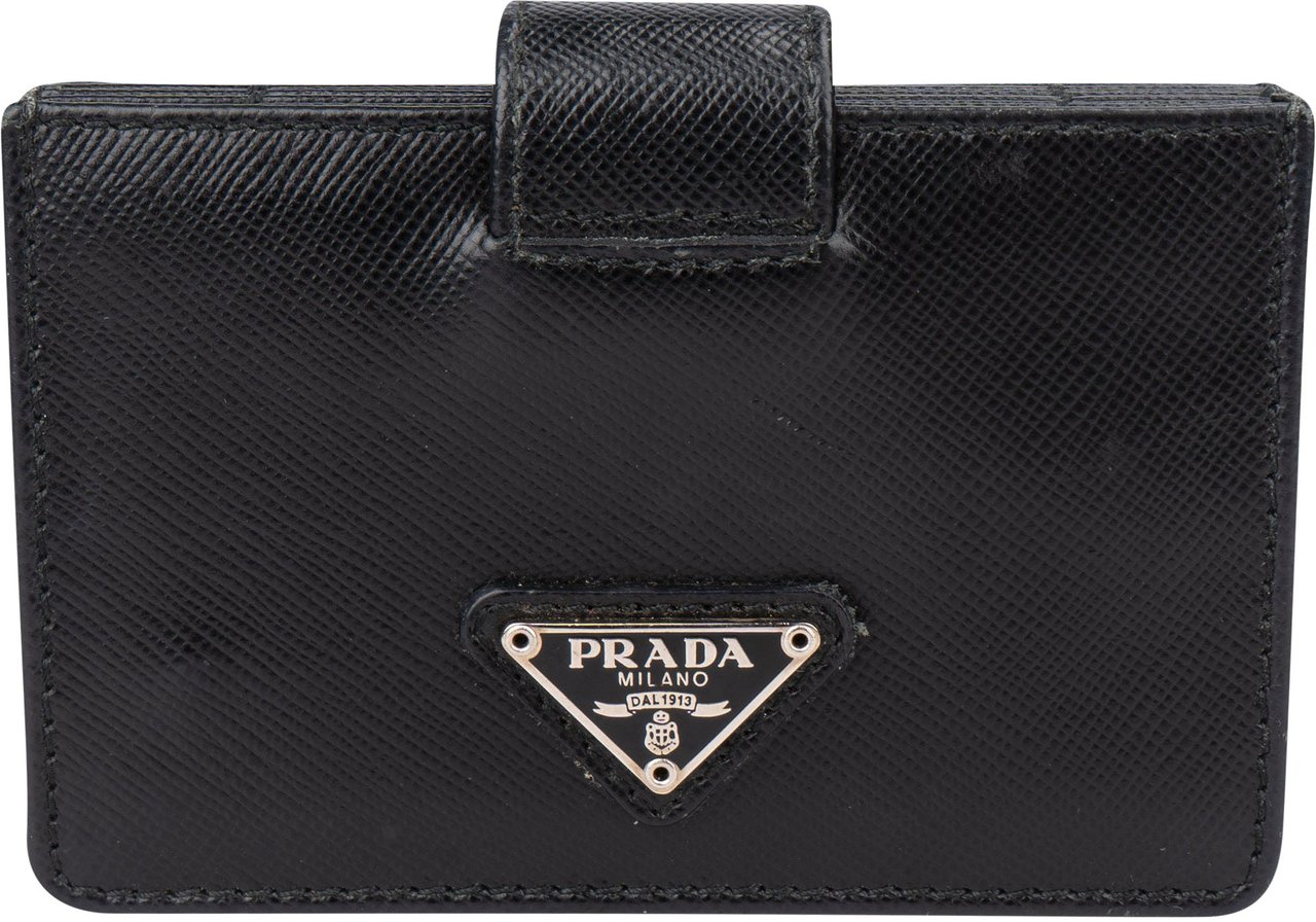 Prada Prada Black Saffiano Leather Triangle Cardholder Zwart