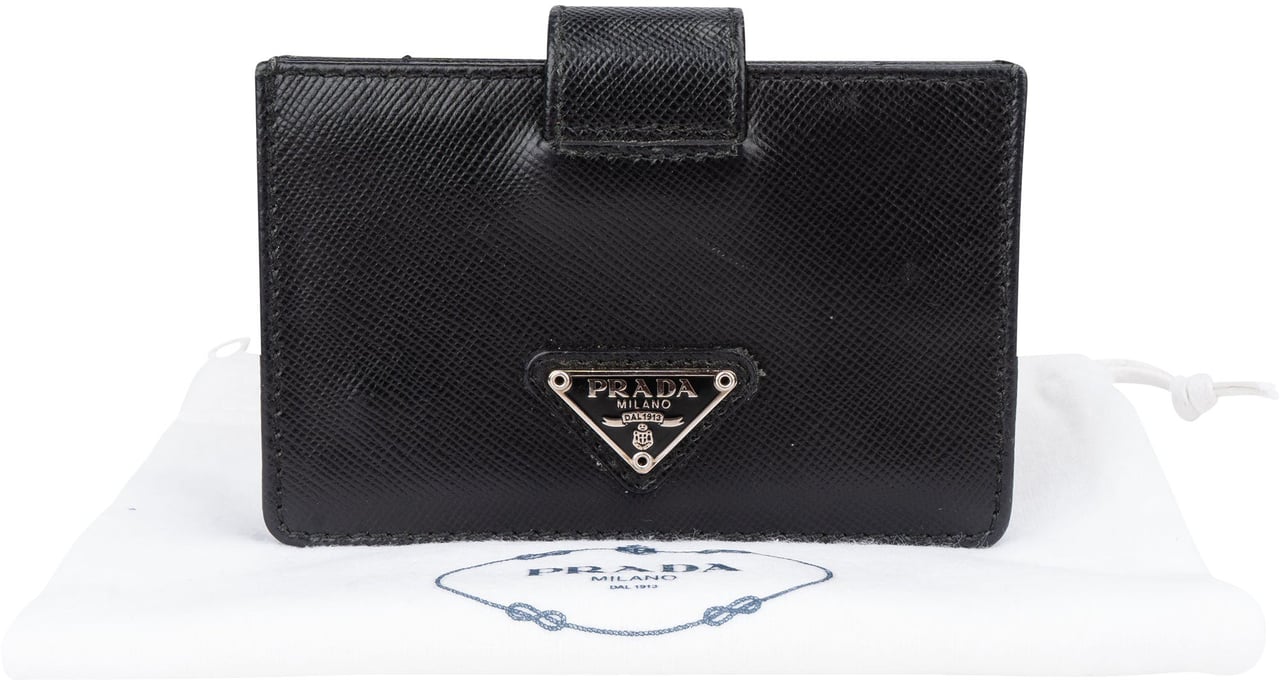 Prada Prada Black Saffiano Leather Triangle Cardholder Zwart