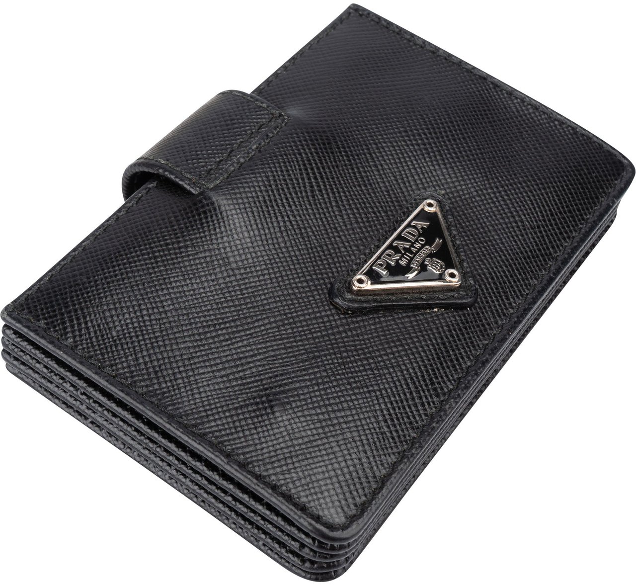 Prada Prada Black Saffiano Leather Triangle Cardholder Zwart
