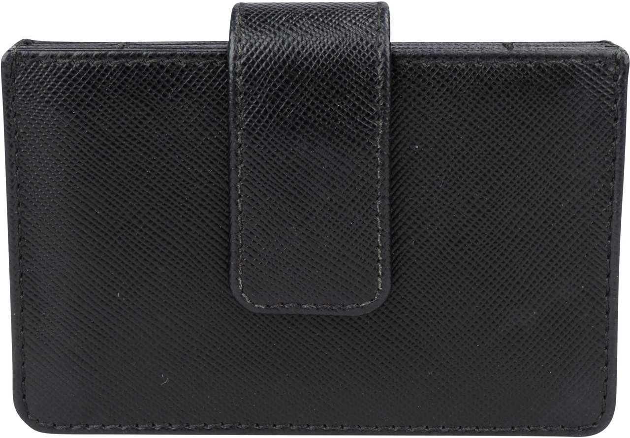 Prada Prada Black Saffiano Leather Triangle Cardholder Zwart
