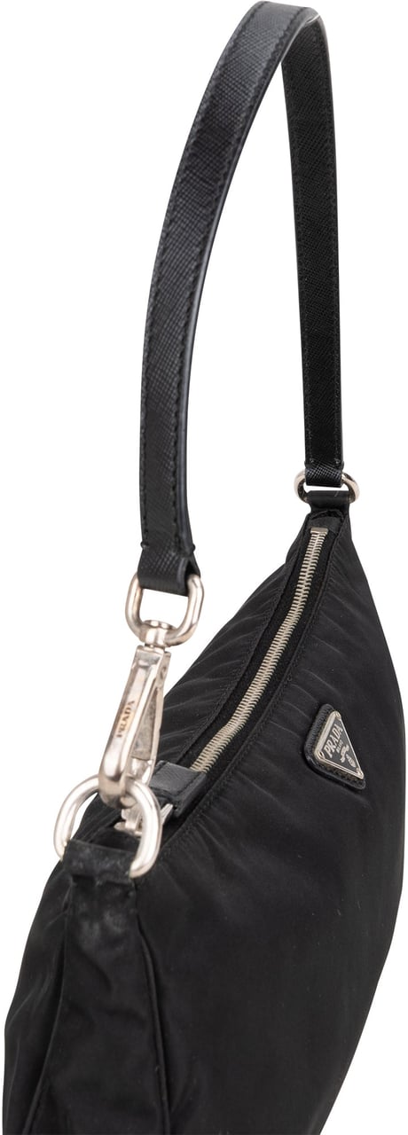 Prada Black Nylon Triangle Shoulder Bag Zwart