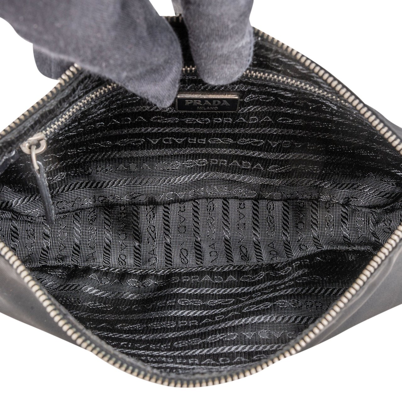 Prada Prada Black Nylon Triangle Shoulder Bag Zwart