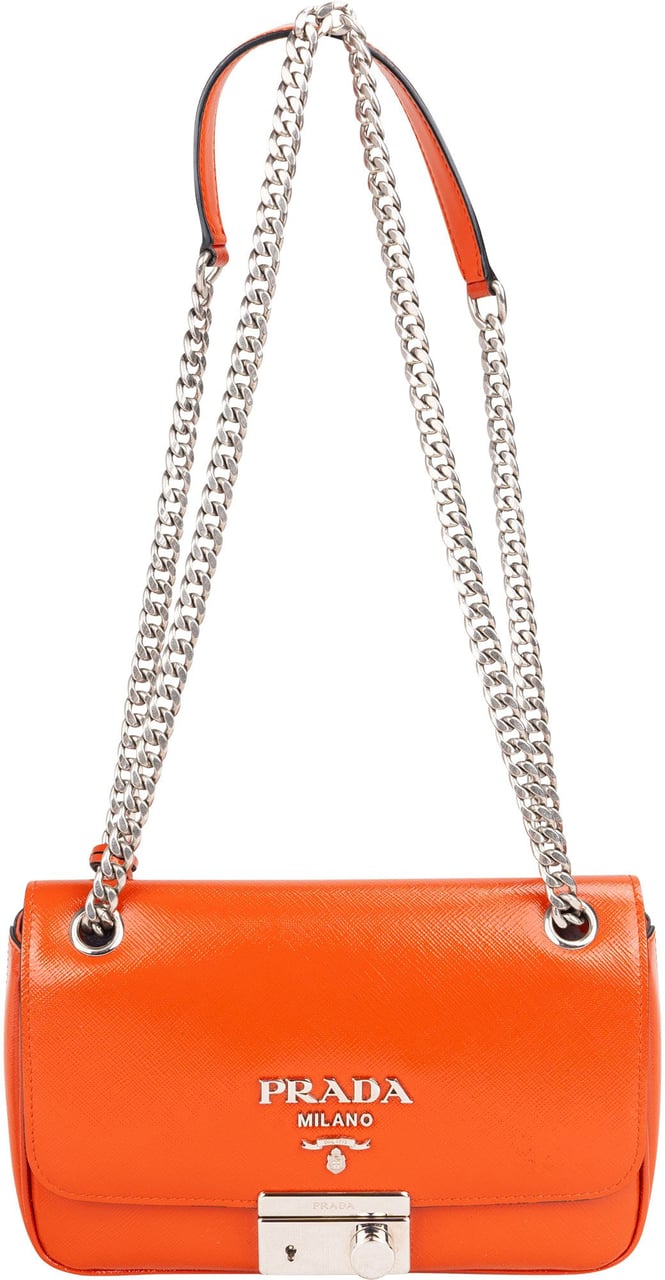 Prada Prada Patent Leather Saffiano Lock Crossbody Bag Oranje