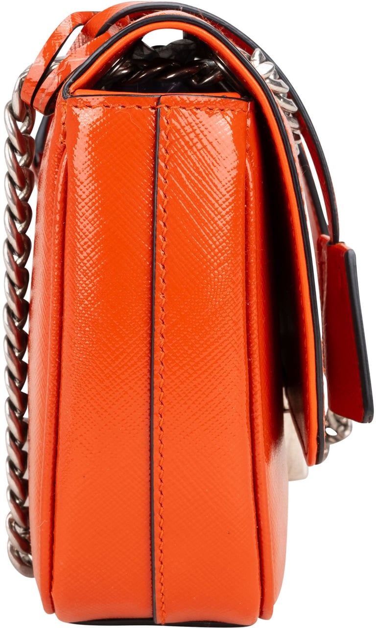 Prada Prada Patent Leather Saffiano Lock Crossbody Bag Oranje