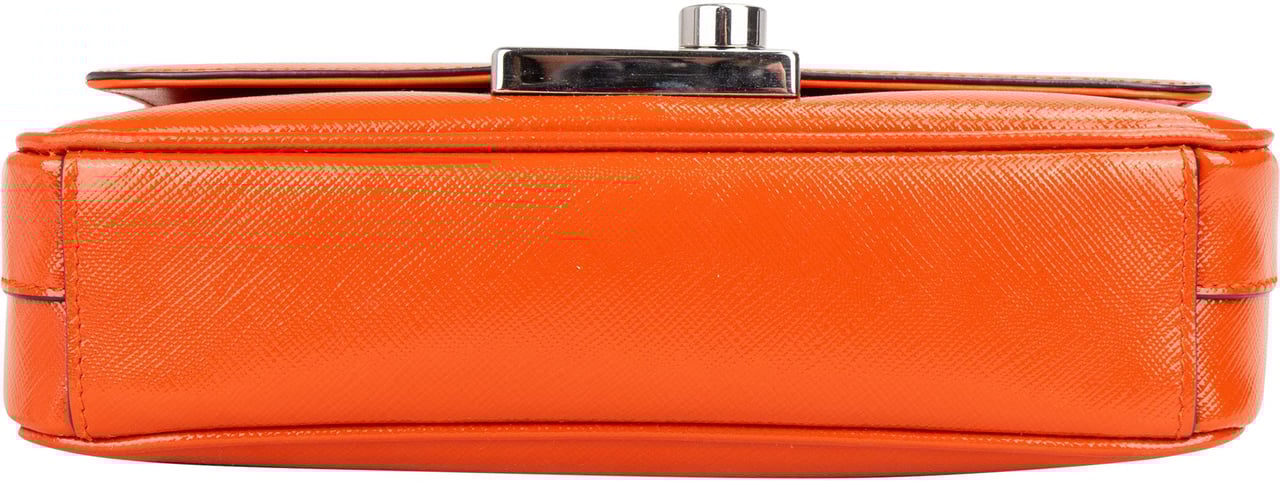 Prada Prada Patent Leather Saffiano Lock Crossbody Bag Oranje