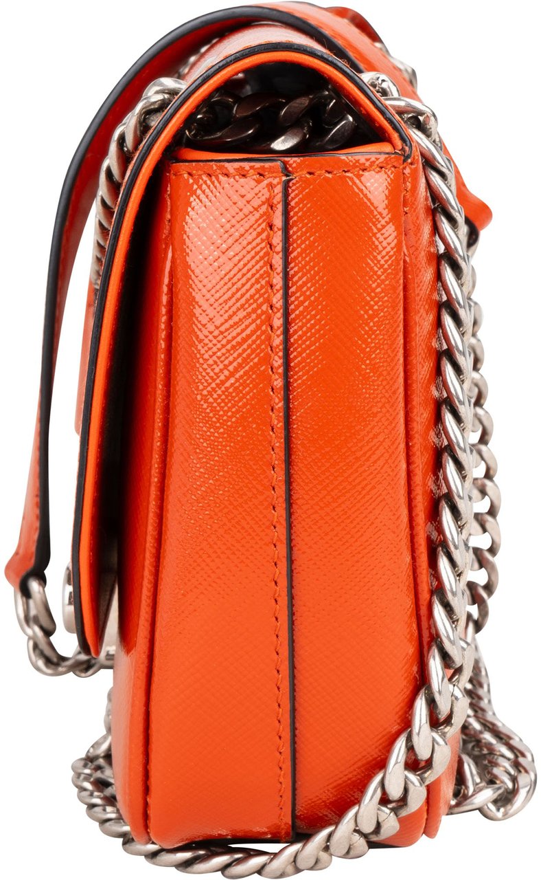 Prada Prada Patent Leather Saffiano Lock Crossbody Bag Oranje