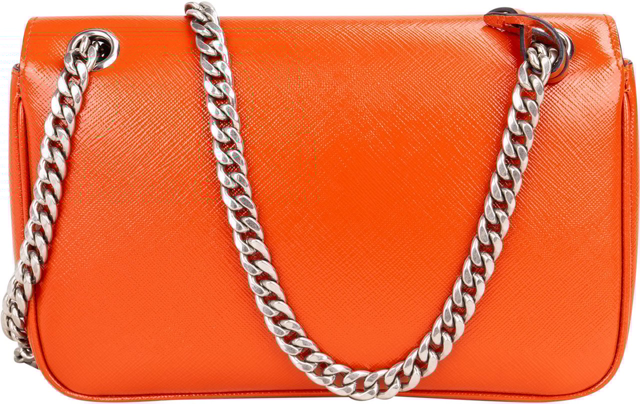 Prada Prada Patent Leather Saffiano Lock Crossbody Bag Oranje