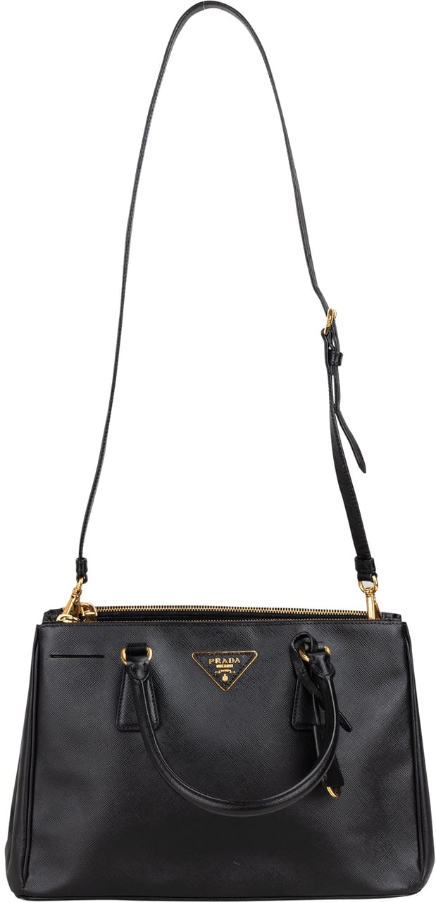 Prada Prada Black Saffiano Leather Galleria Handbag Zwart
