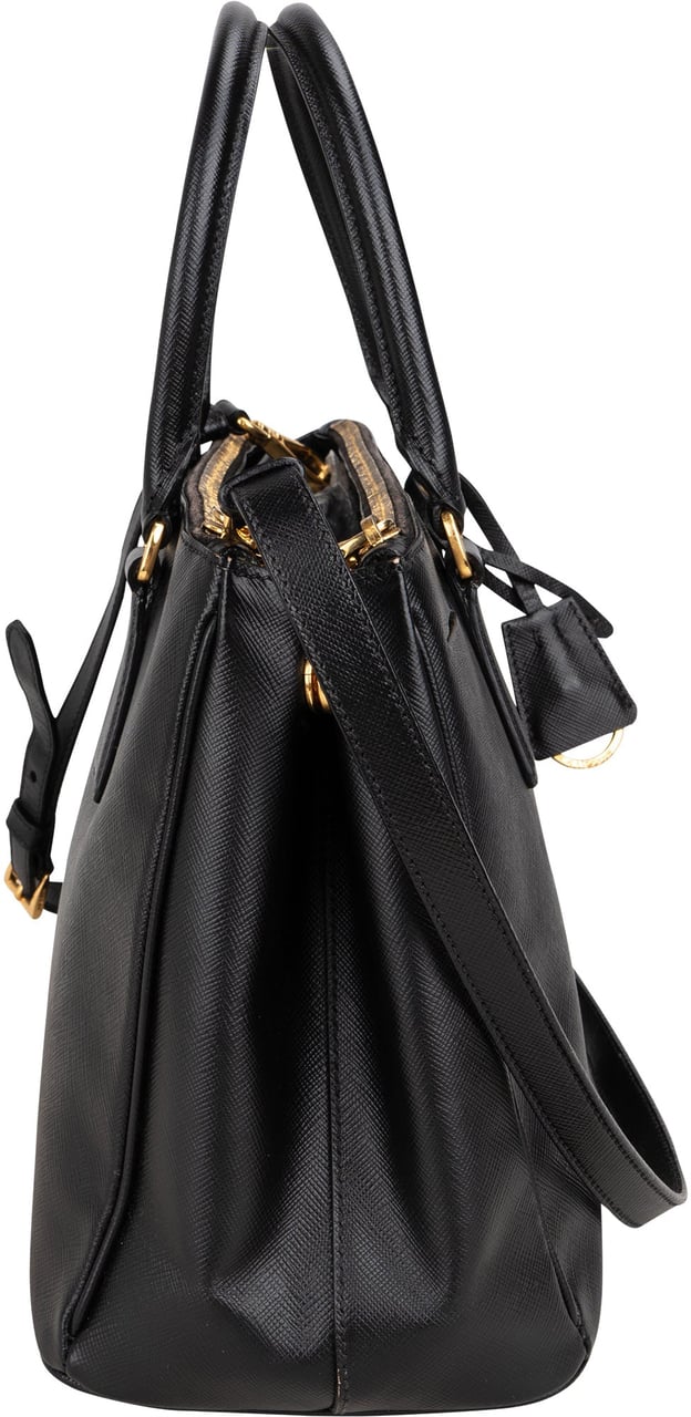 Prada Prada Black Saffiano Leather Galleria Handbag Zwart