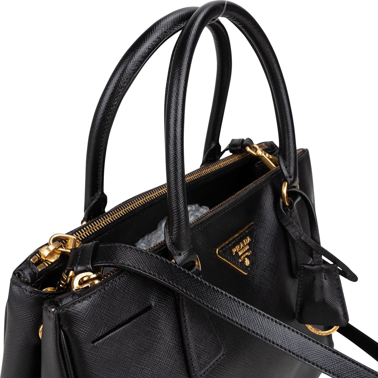 Prada Prada Black Saffiano Leather Galleria Handbag Zwart
