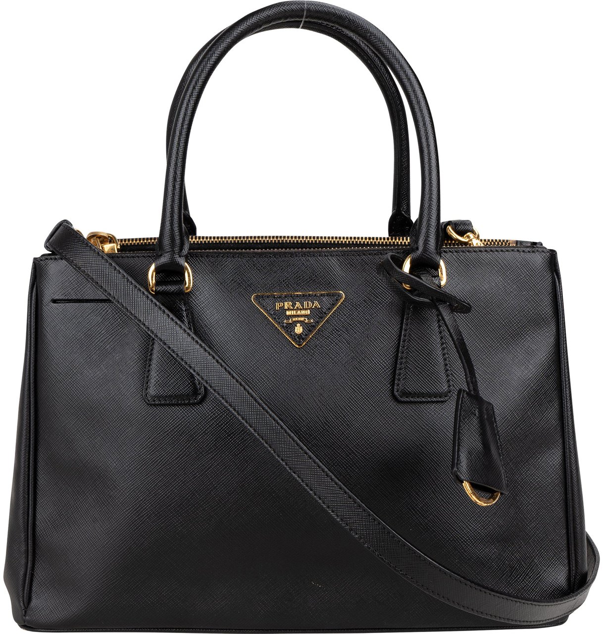 Prada Prada Black Saffiano Leather Galleria Handbag Zwart