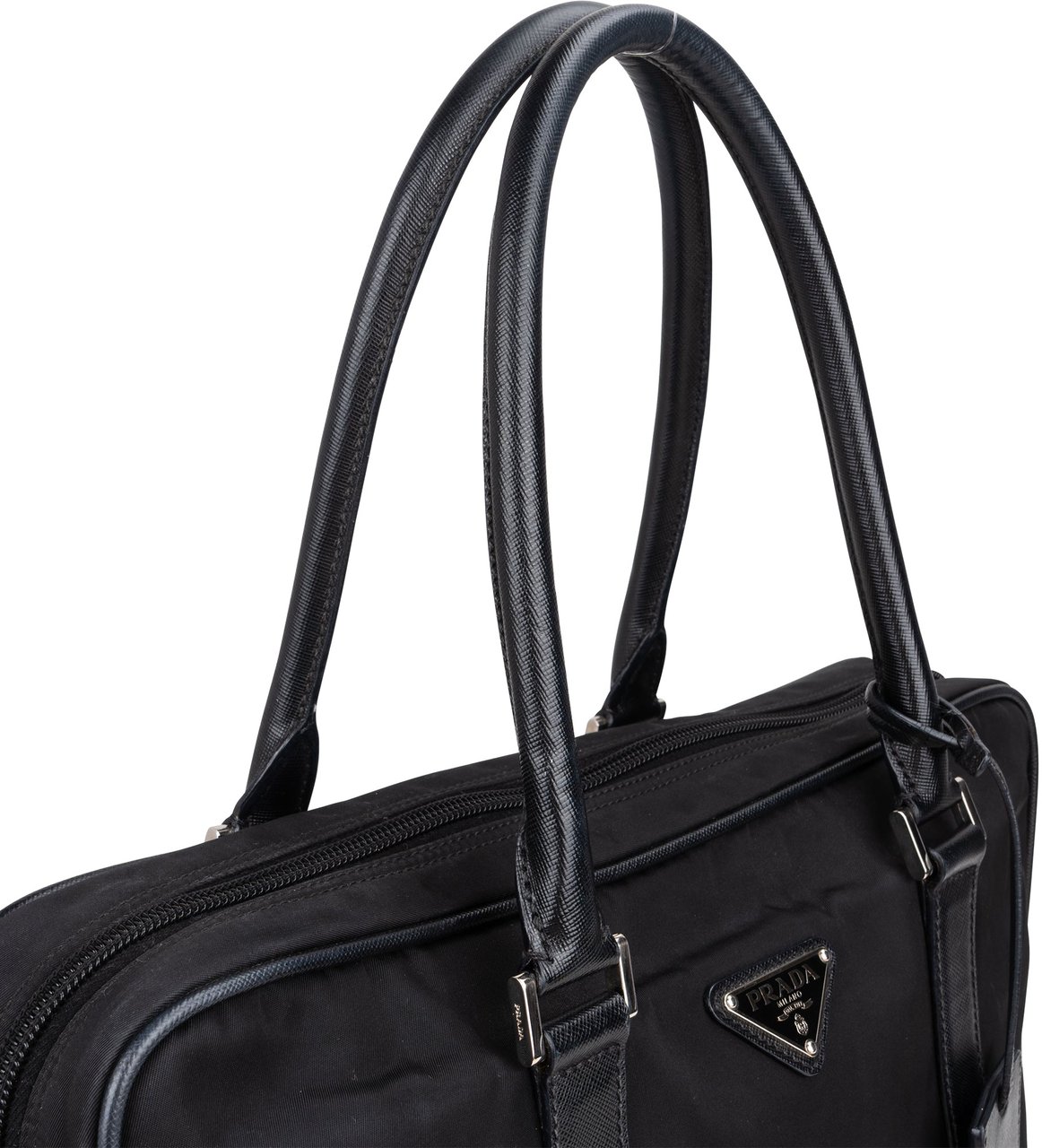 Prada Black Nylon Triangle Business Handbag Zwart