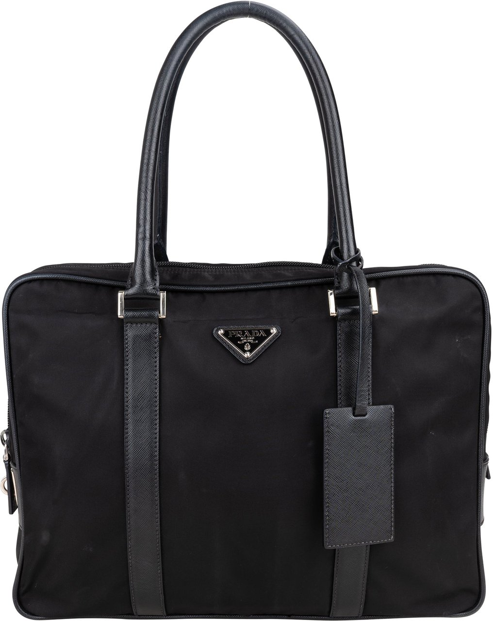 Prada Black Nylon Triangle Business Handbag Zwart