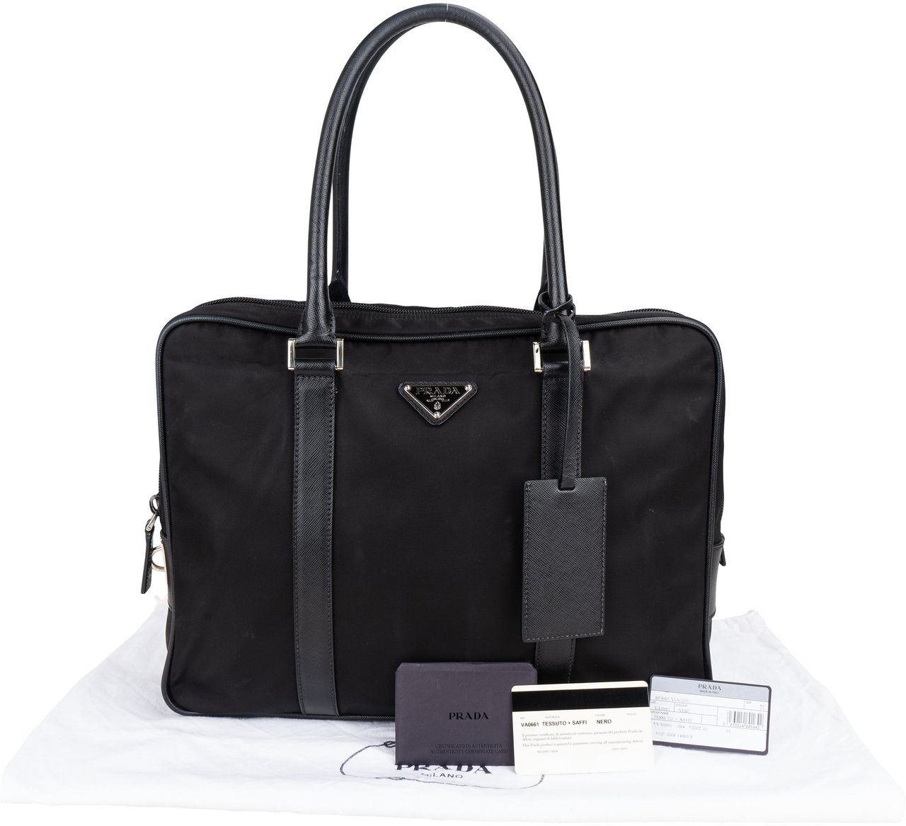 Prada Black Nylon Triangle Business Handbag Zwart