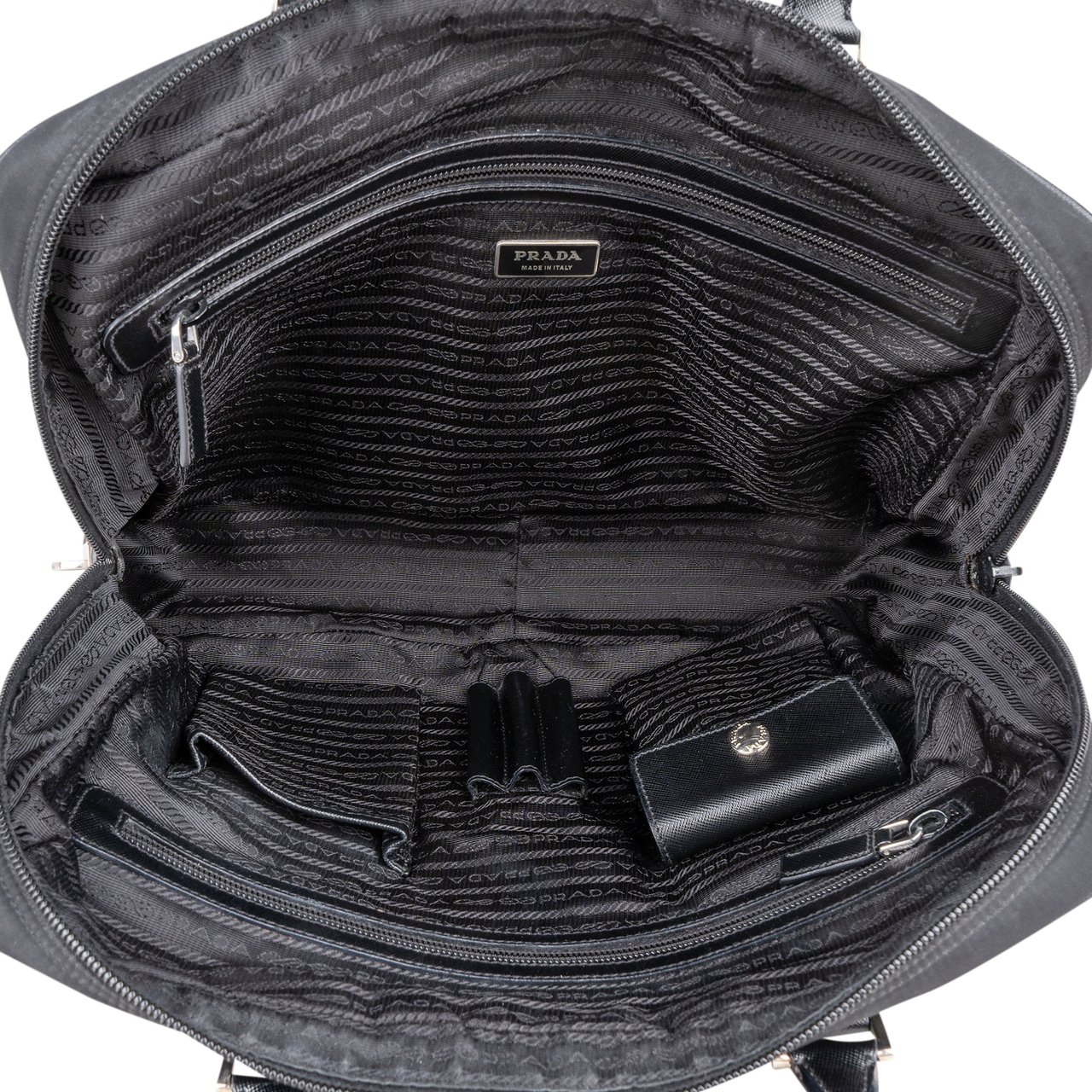 Prada Black Nylon Triangle Business Handbag Zwart