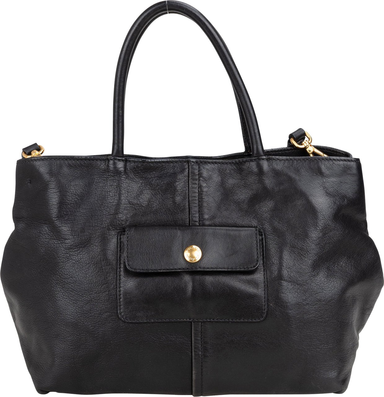 Prada Prada Black Leather City Handbag Zwart