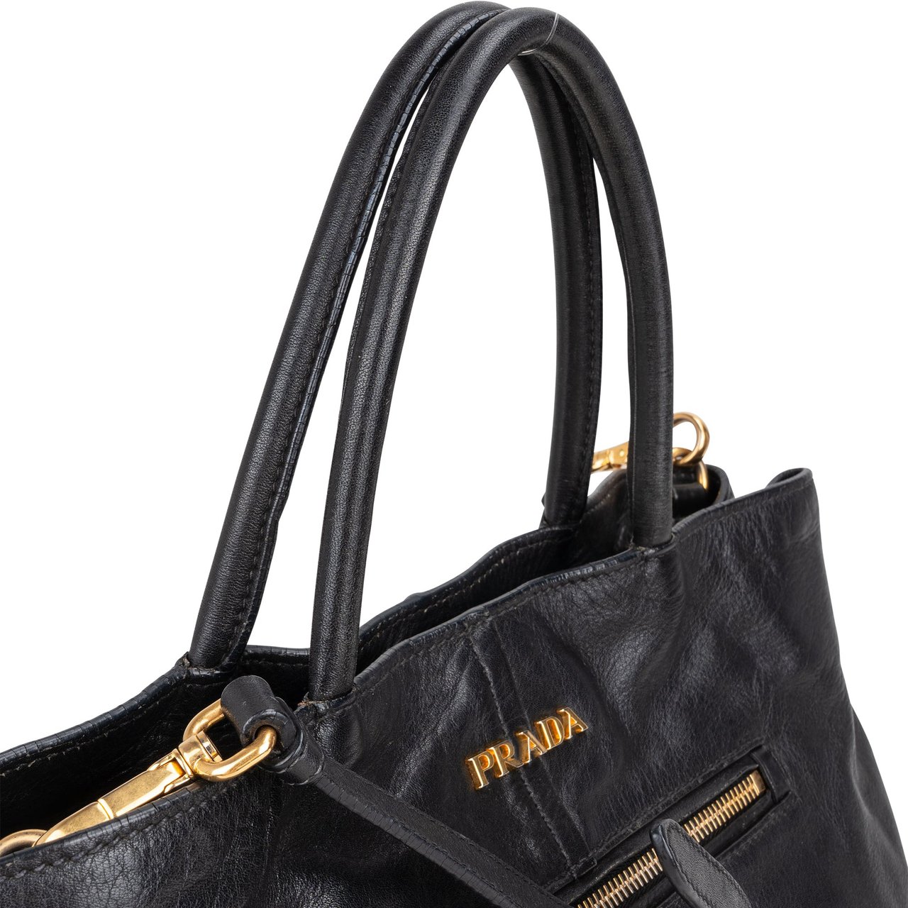 Prada Prada Black Leather City Handbag Zwart