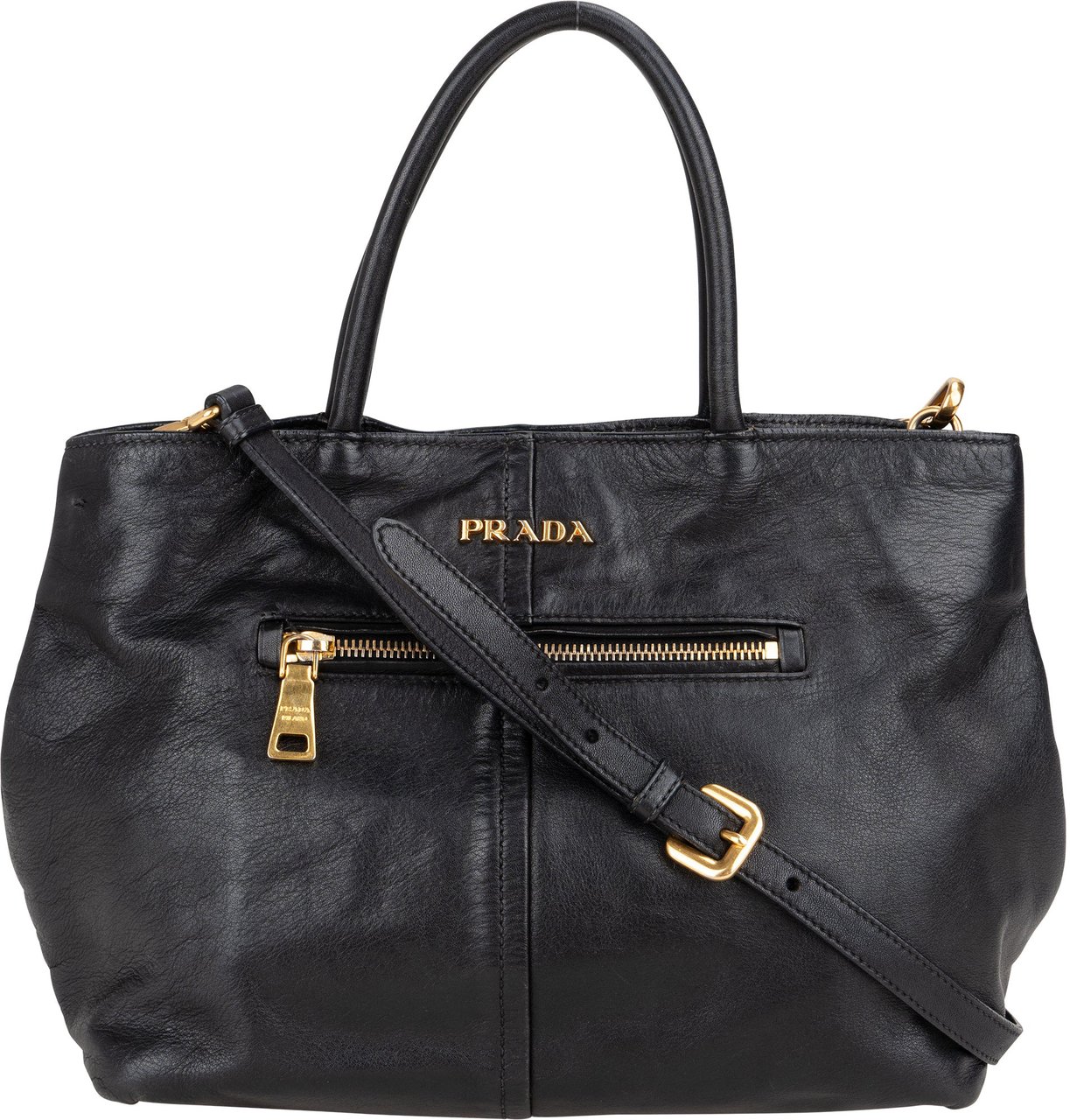 Prada Prada Black Leather City Handbag Zwart