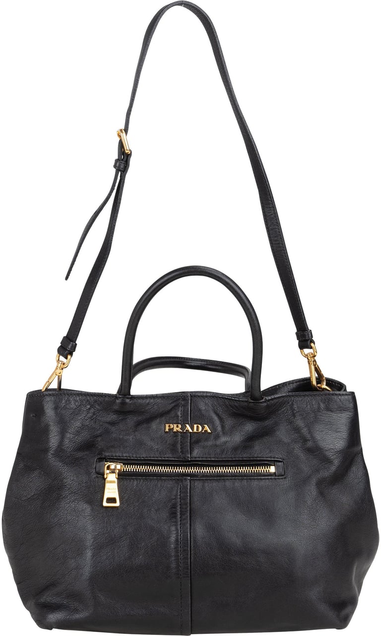 Prada Prada Black Leather City Handbag Zwart