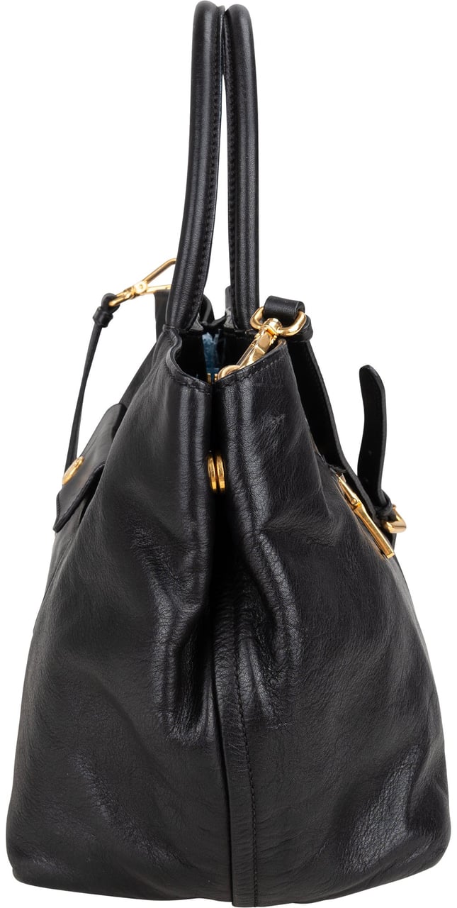 Prada Prada Black Leather City Handbag Zwart