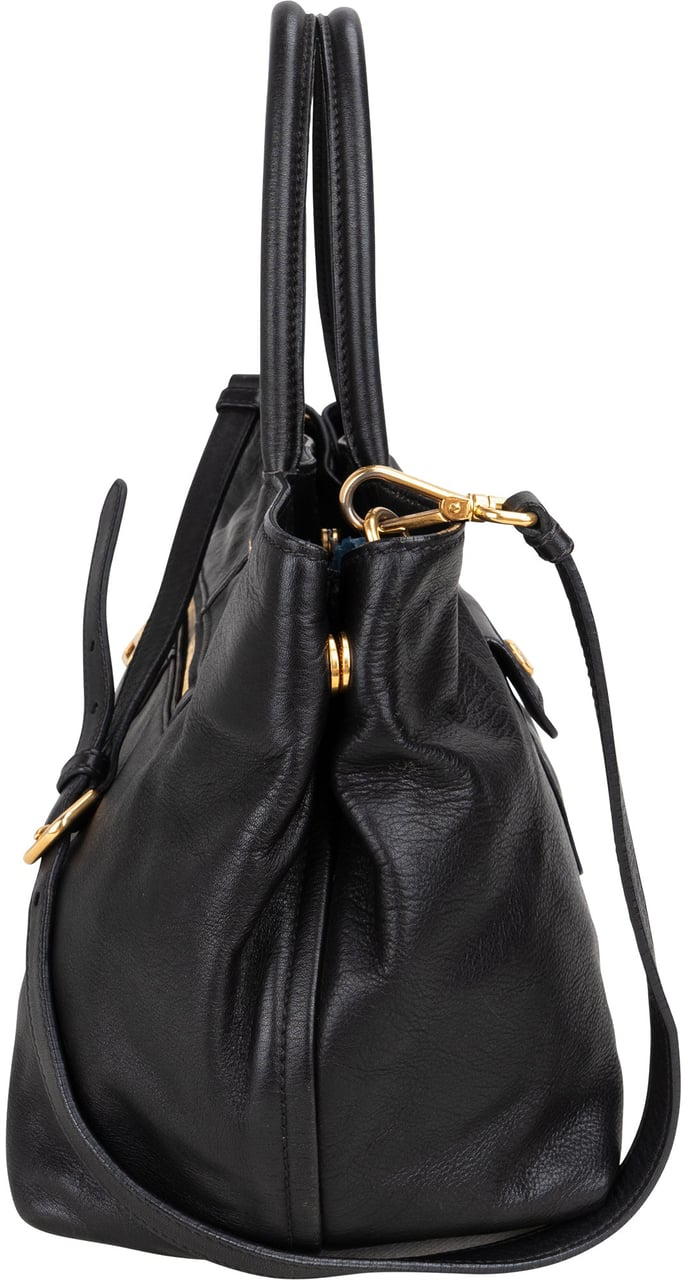 Prada Prada Black Leather City Handbag Zwart