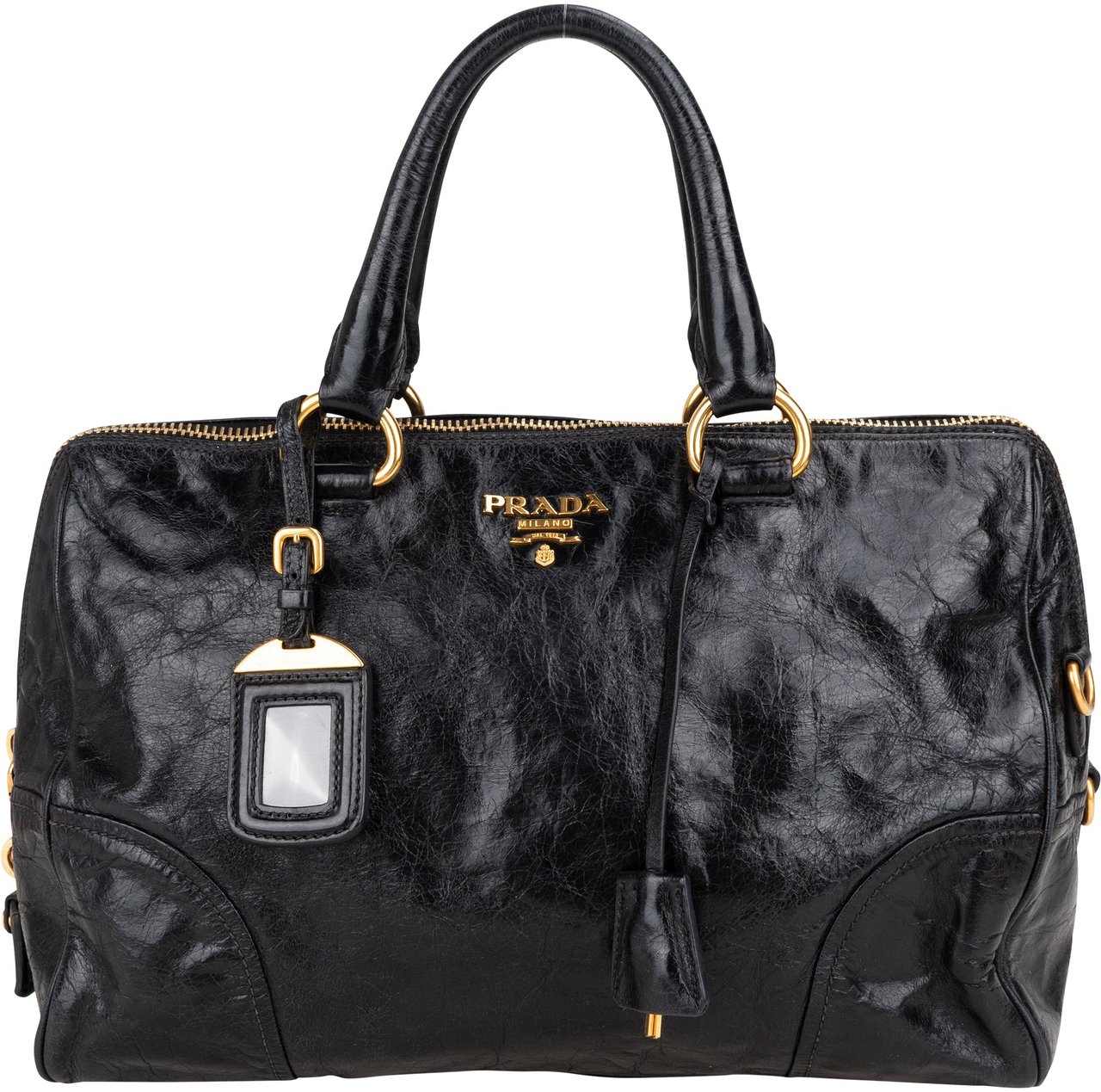 Prada Prada Black Leather Vitello Handbag Zwart