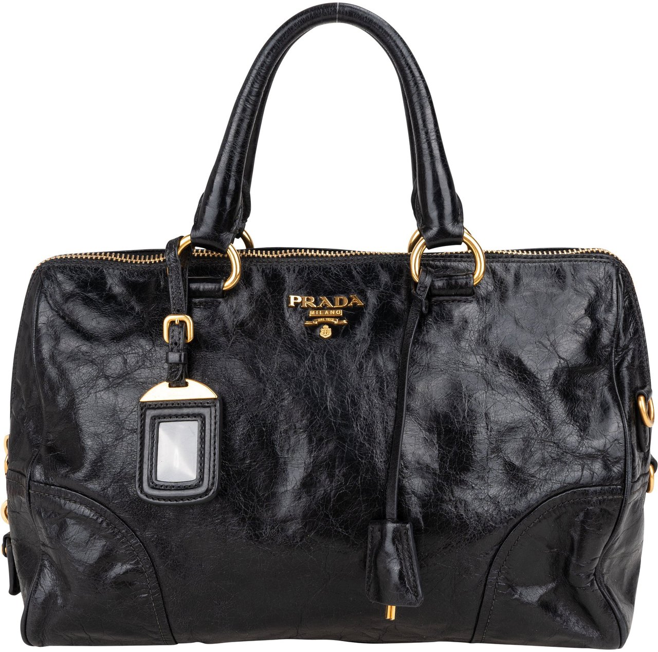 Prada Prada Black Leather Vitello Handbag Zwart