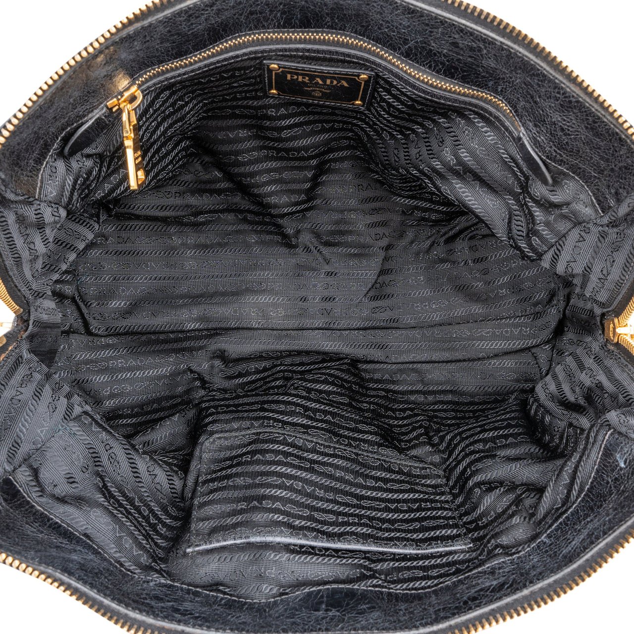 Prada Prada Black Leather Vitello Handbag Zwart