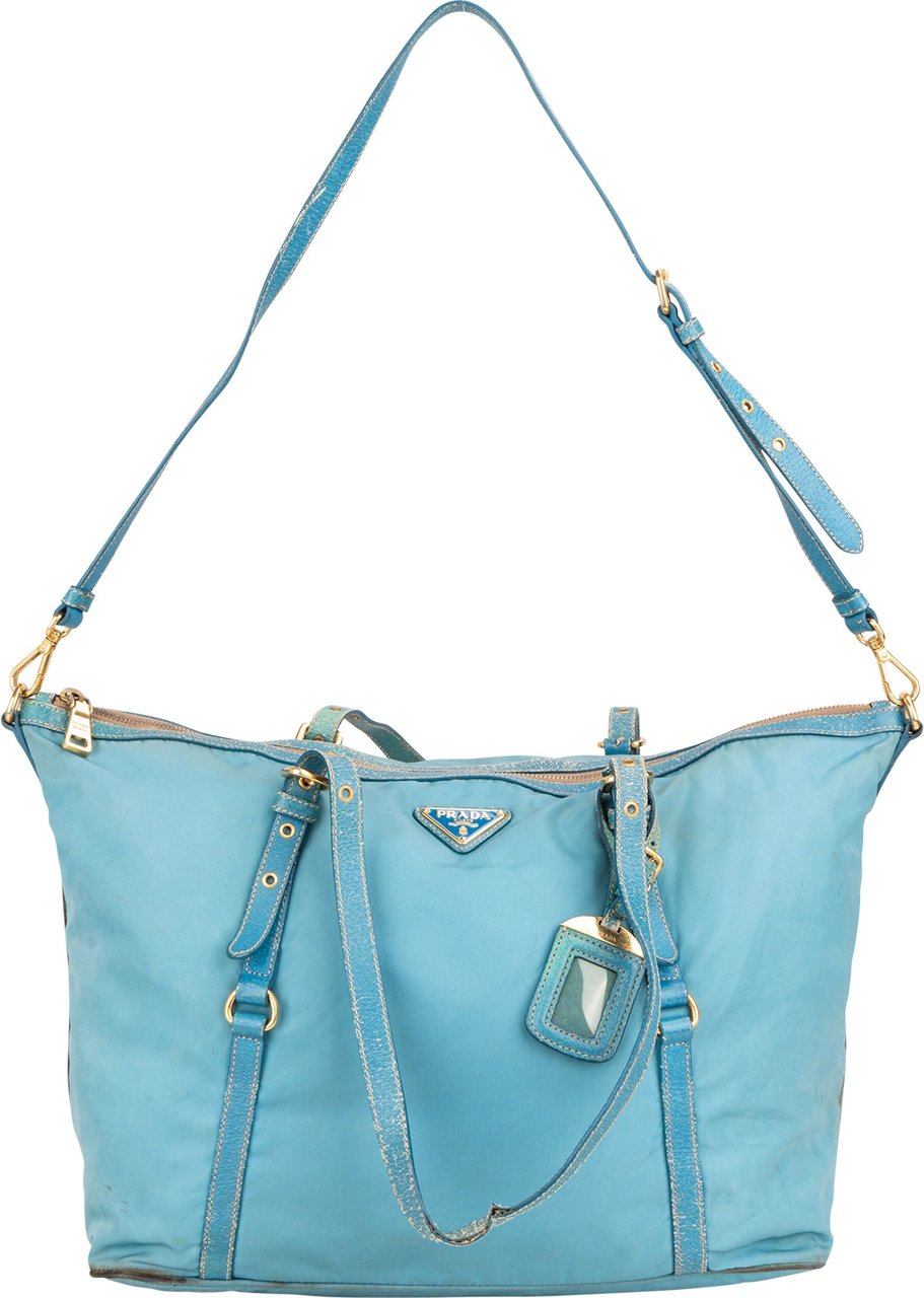 Prada Prada Blue Nylon Handbag Blauw