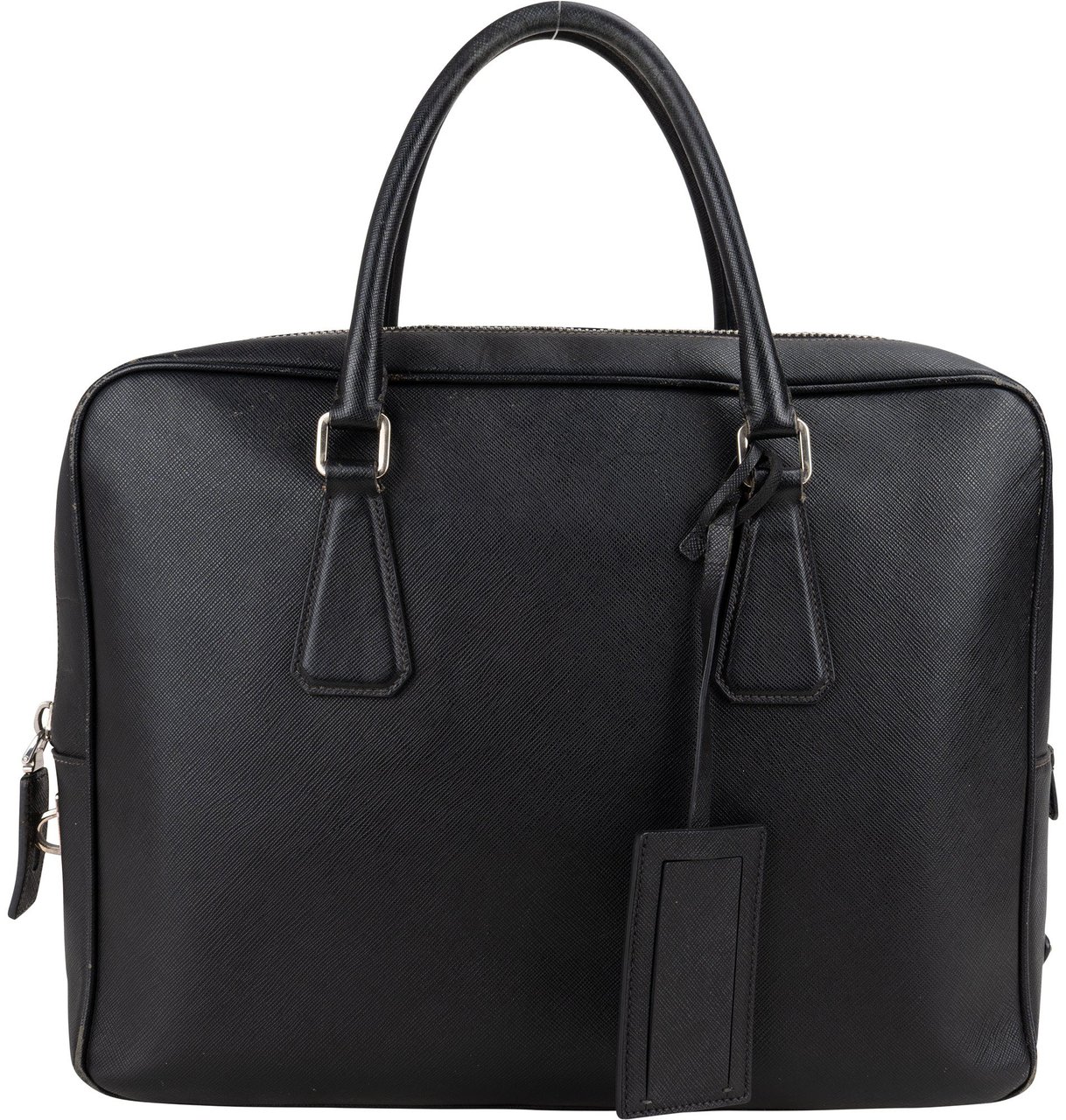 Prada Black Saffiano Leather Triangle Business Handbag Zwart