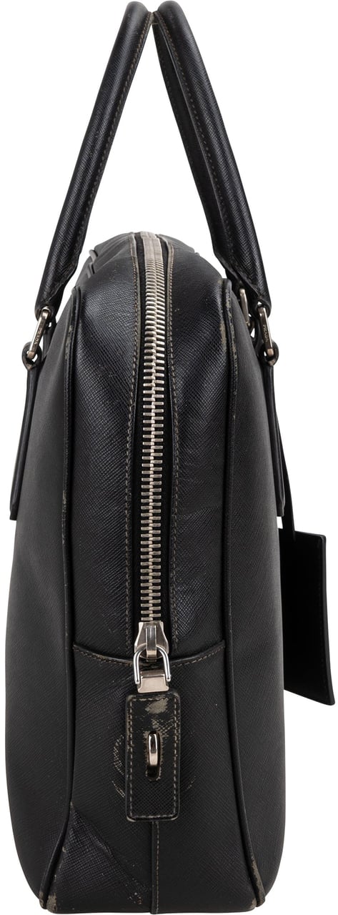 Prada Prada Black Saffiano Leather Triangle Business Handbag Zwart