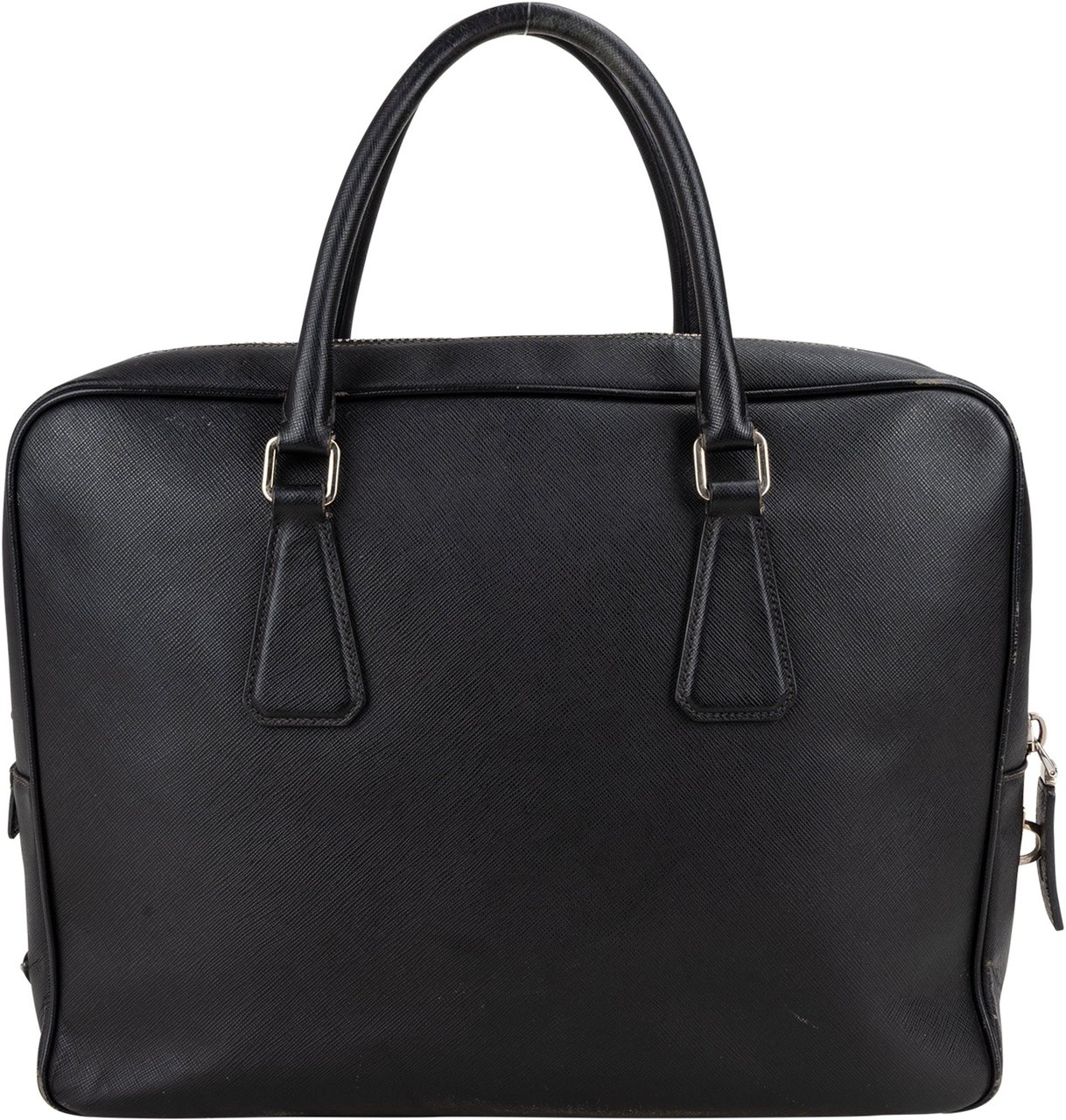 Prada Black Saffiano Leather Triangle Business Handbag Zwart