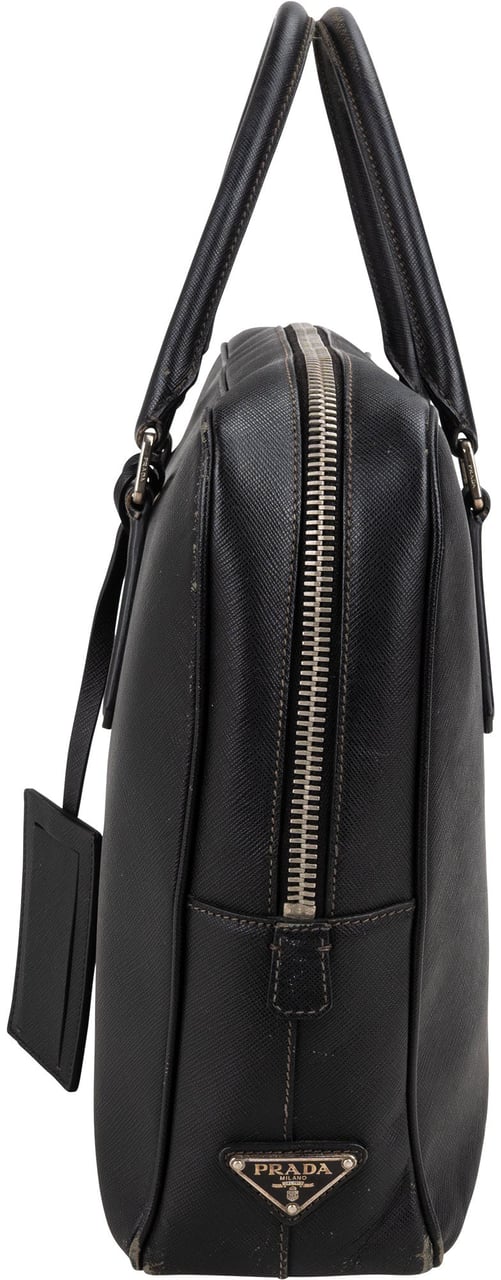 Prada Black Saffiano Leather Triangle Business Handbag Zwart
